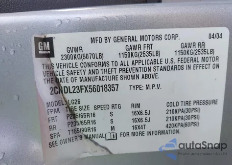 2005 Chevrolet Equinox Ls z USA, uszkodzony, nr VIN 2CNDL23FX56018357